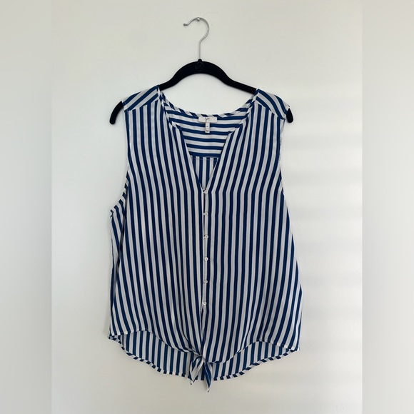 Joie Striped Sleeveless Tiefront Button Up Top - Picture 1 of 2